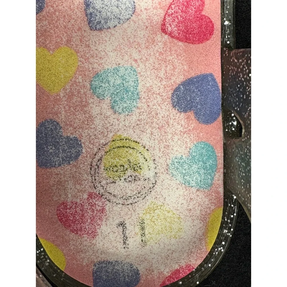 Wonder Nation Girls Clear Glitter Jelly Sandals Heart Print Fisherman Size 11